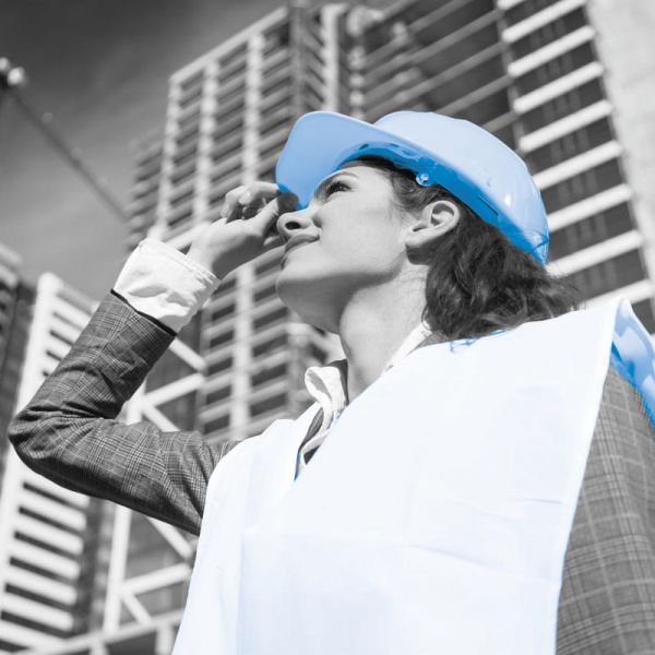 Female architect visiting construction site of high-riser